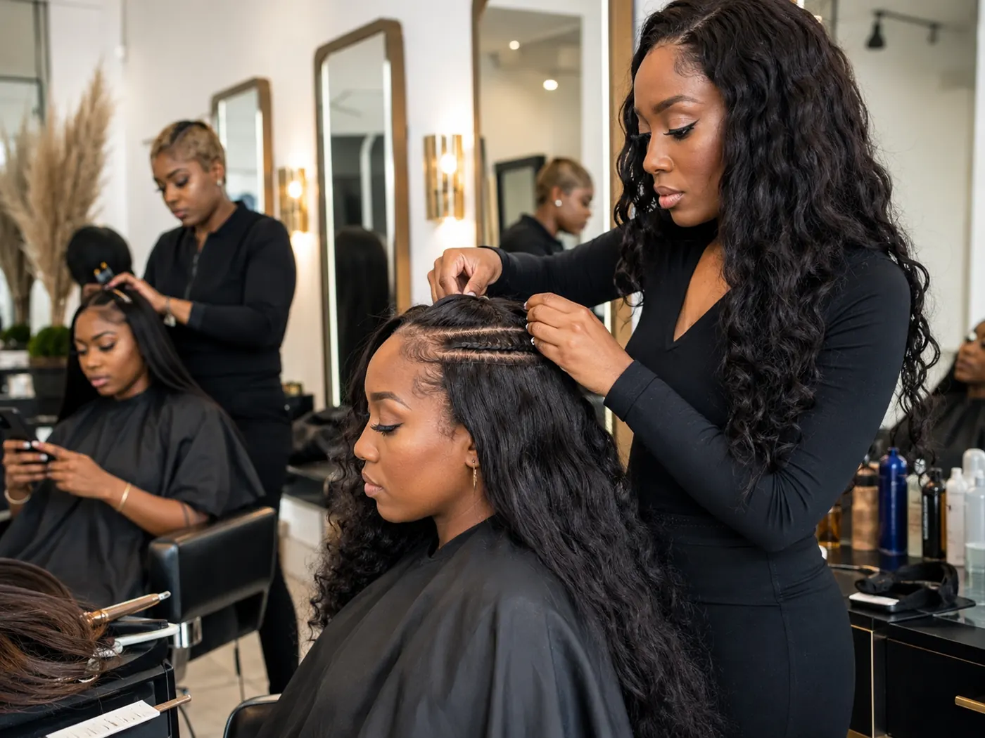 Hair extensions and weave install at Thirtytw2 salon in Philadelphia, PA